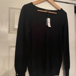 Black Ann Taylor Sweater with Pearl-y Beads on the cuffs